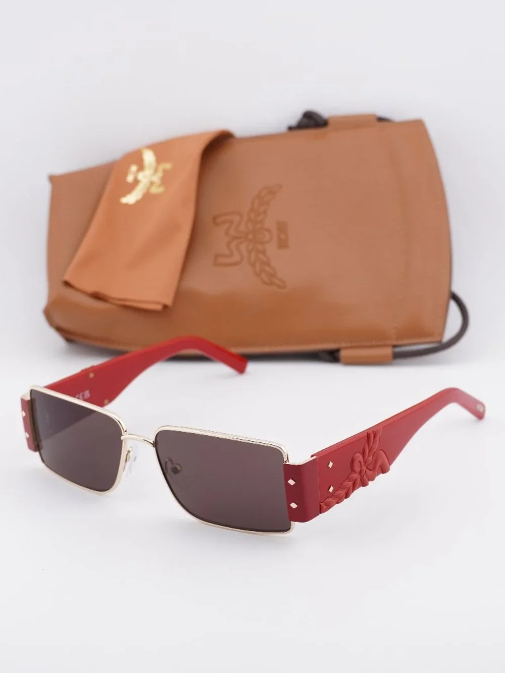 MCM MW0012 32E Rectangle Sunglasses – Pale Gold/Red / Mauve